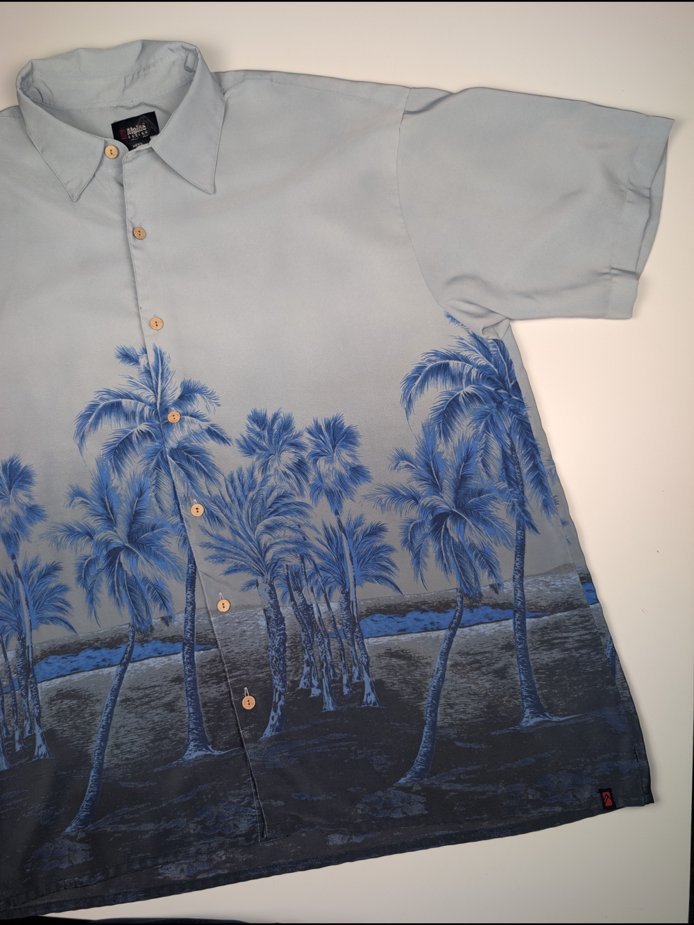 Alpine Design Mens XL Tropical Palm Tree Hawaiian Shirt Blue Button Down